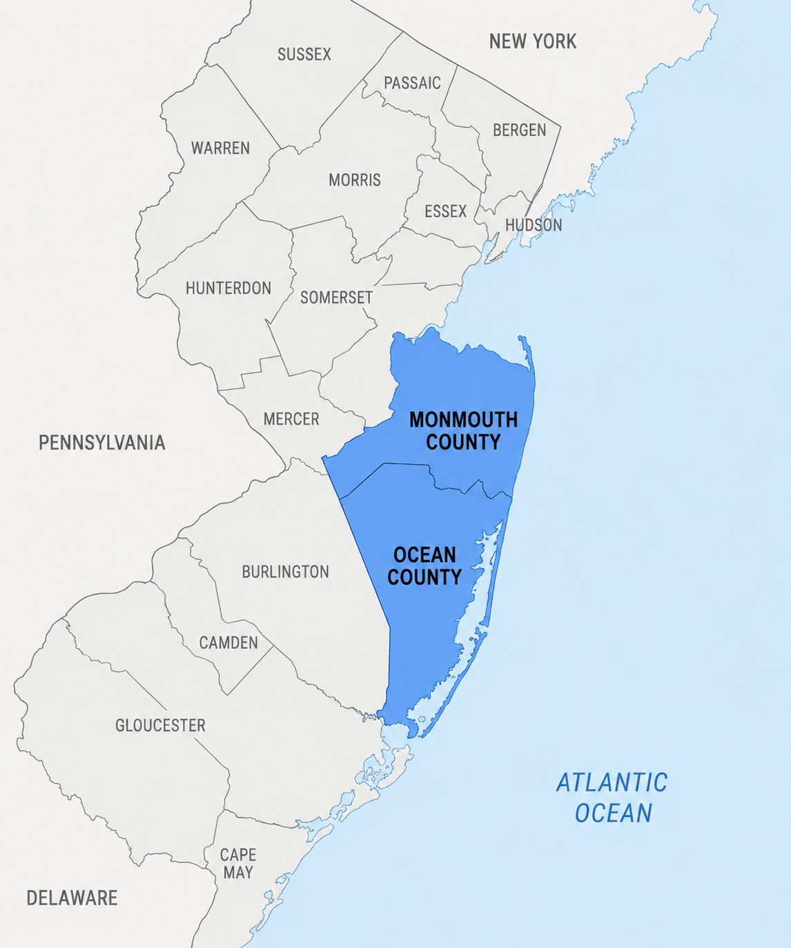 Ocean & Monmouth County Service Map