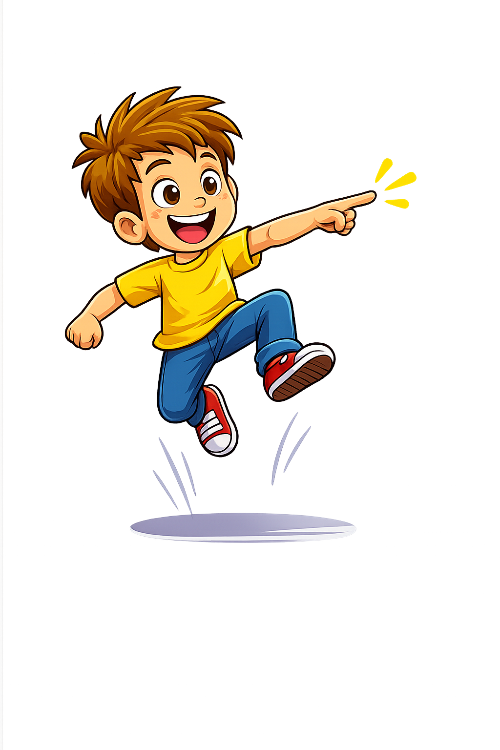 Jumping kid pointing to bounce house rentals